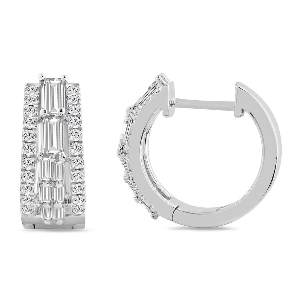 14K WHITE GOLD 1.00CT ROUND/BAGUETTE DIAMOND LADIES EARRINGS