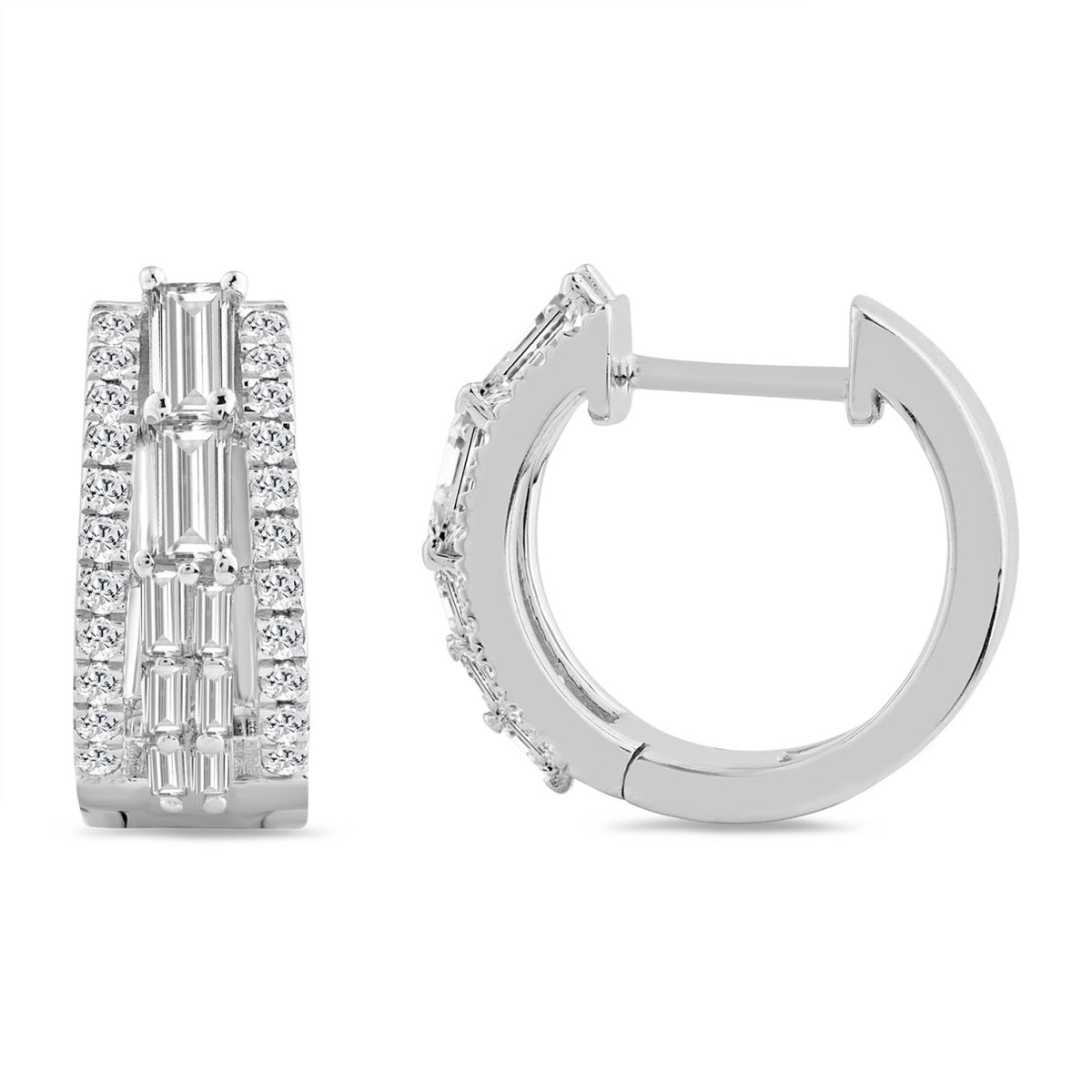 14K WHITE GOLD 1.00CT ROUND/BAGUETTE DIAMOND LADIES EARRINGS