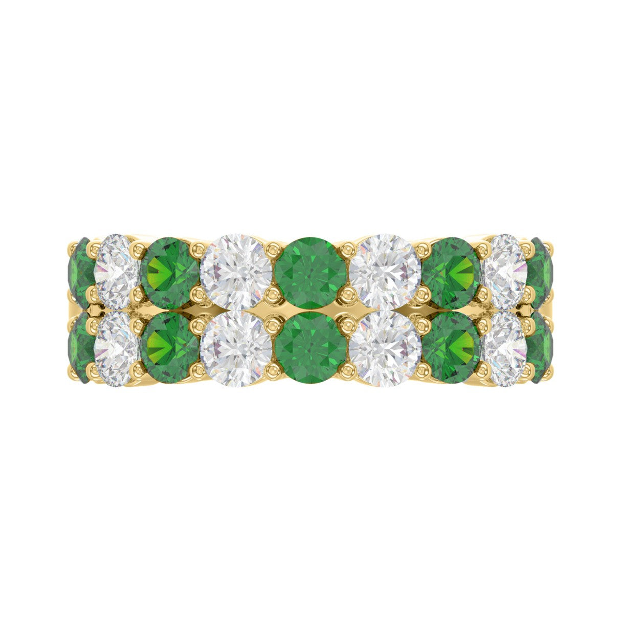 14K YELLOW GOLD 2 3/8CT ROUND/GREEN EMERALD ROUND DIAMOND LADIES BAND