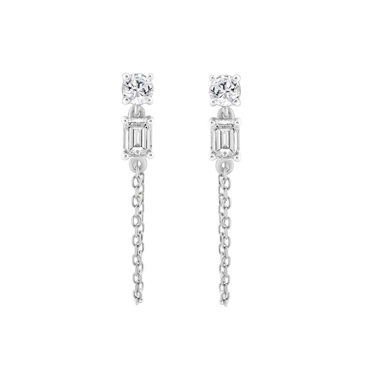10K White Gold 3/4CT Emerald/Round cut Diamond Elegant Ladies Earring (Color F-G -Clarity VS1/VS2)