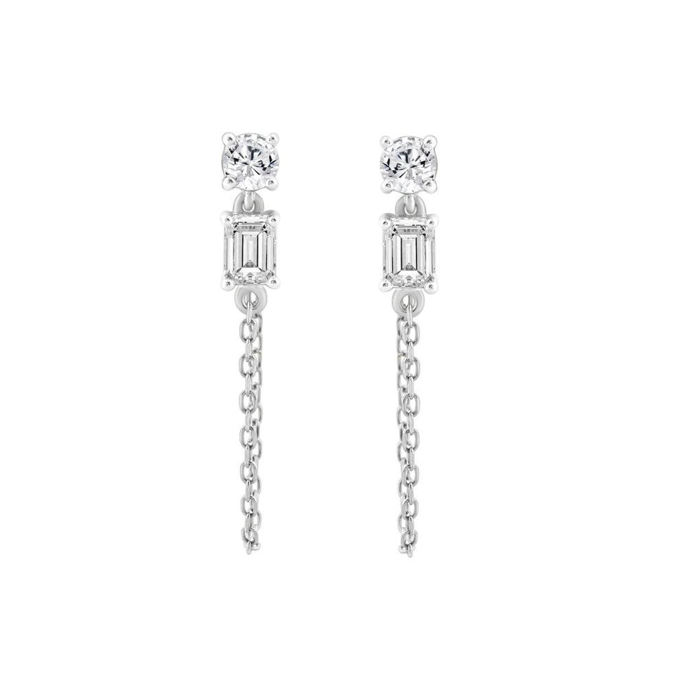 10K White Gold 3/4CT Emerald/Round cut Diamond Elegant Ladies Earring (Color F-G -Clarity VS1/VS2)
