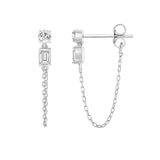 10K White Gold 3/4CT Emerald/Round cut Diamond Elegant Ladies Earring (Color F-G -Clarity VS1/VS2)