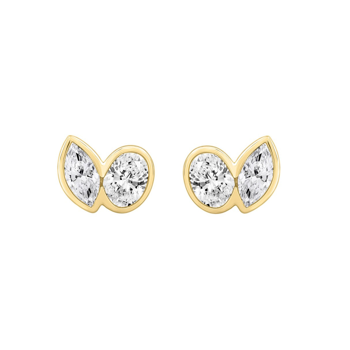 1.00CT Yellow Gold 14K Collection Linked Hearts Two-Stone Diamond Stud Ladies Earrings &amp; Oval &amp; Marquise Cut Diamond (Color F-G Clarity VS1/VS2)