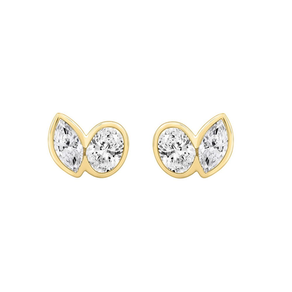 1.00CT Yellow Gold 14K Collection Linked Hearts Two-Stone Diamond Stud Ladies Earrings &amp; Oval &amp; Marquise Cut Diamond (Color F-G Clarity VS1/VS2)