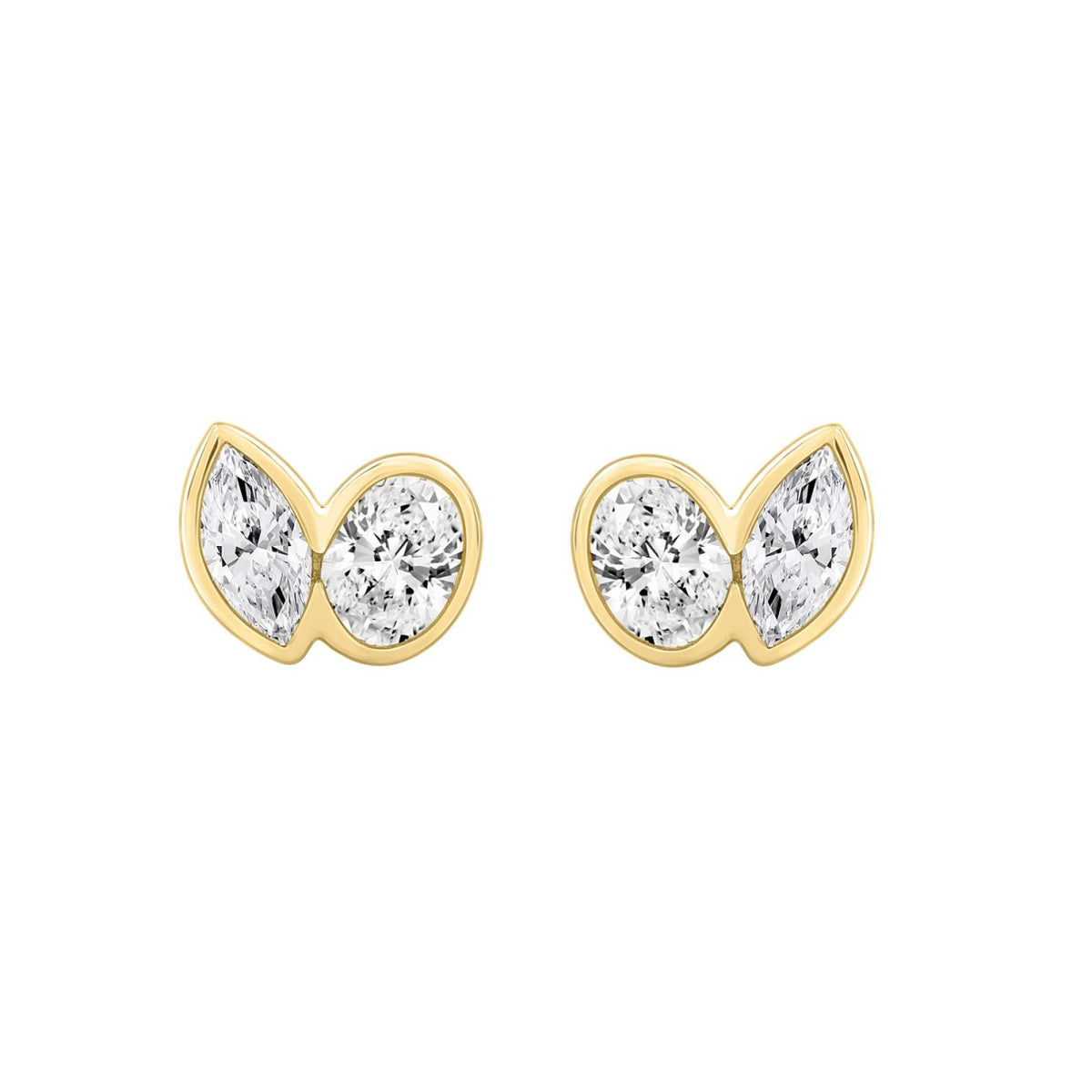 1.00CT Yellow Gold 14K Collection Linked Hearts Two-Stone Diamond Stud Ladies Earrings &amp; Oval &amp; Marquise Cut Diamond (Color F-G Clarity VS1/VS2)
