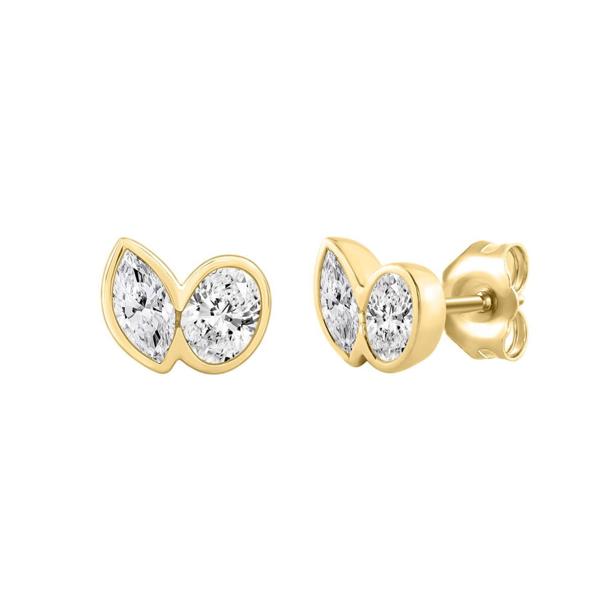 1.00CT Yellow Gold 14K Collection Linked Hearts Two-Stone Diamond Stud Ladies Earrings &amp; Oval &amp; Marquise Cut Diamond (Color F-G Clarity VS1/VS2)