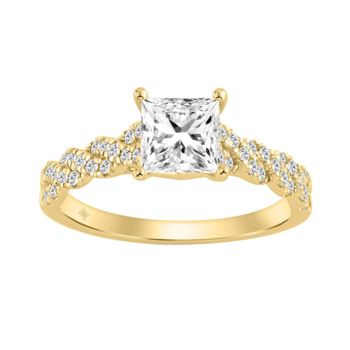 14K YELLOW GOLD 1 1/4CT ROUND/PRINCESS DIAMOND LADIES BRIDAL RING (CENTER STONE PRINCESS DIAMOND 1CT)