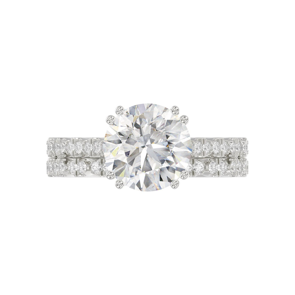 Ladies 14K White Gold Ladies Elegance- Bridal Set  3 1/3CT Round Diamond 3.00CT Round Center stone (Color F-G -Clarity VS1/VS2)