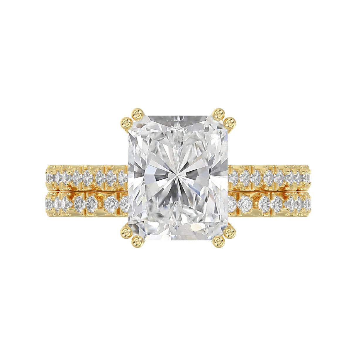 Ladies 14K Yellow Gold Ladies Elegance- Bridal Set  3 1/3CT Round &amp; Radiant Diamond 3.00CT Radiant Center stone (Color F-G -Clarity VS1/VS2)