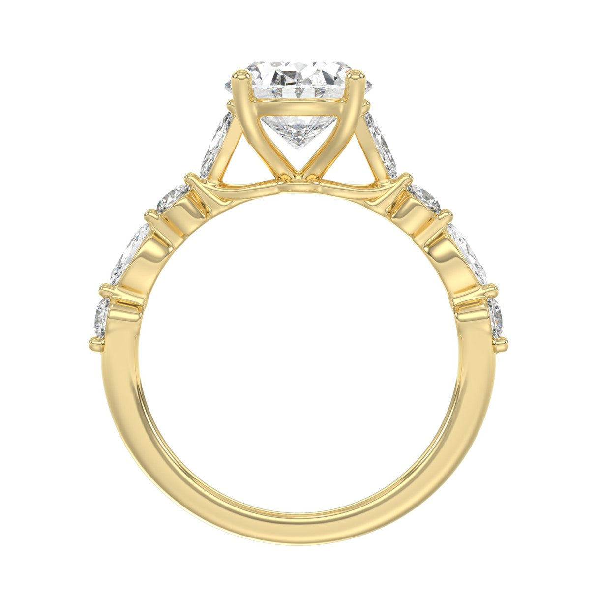 14K Yellow Gold Oval Diamond Fancy Engagement Ring for Ladies 2 1/2CT with Marquise &amp; Round Diamond 2.00CT Oval Center stone (Color F-G -Clarity VS1/VS2)