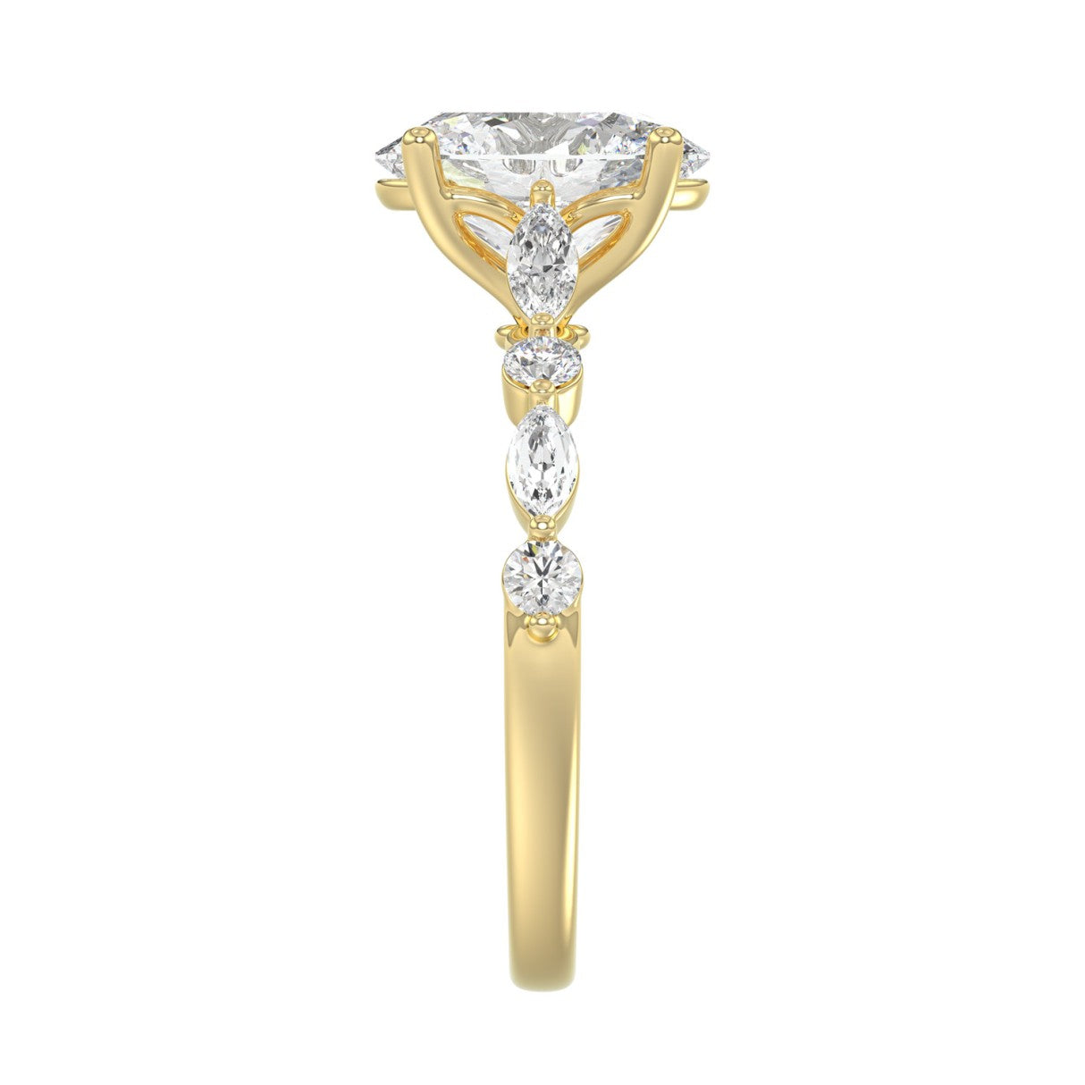 14K Yellow Gold Oval Diamond Fancy Engagement Ring for Ladies 2 1/2CT with Marquise &amp; Round Diamond 2.00CT Oval Center stone (Color F-G -Clarity VS1/VS2)