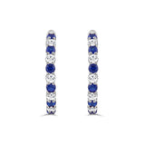 14K WHITE GOLD 3 3/8CT ROUND/ROUND BLUE SAPPHIRE DIAMOND LADIES HOOP EARRINGS 
