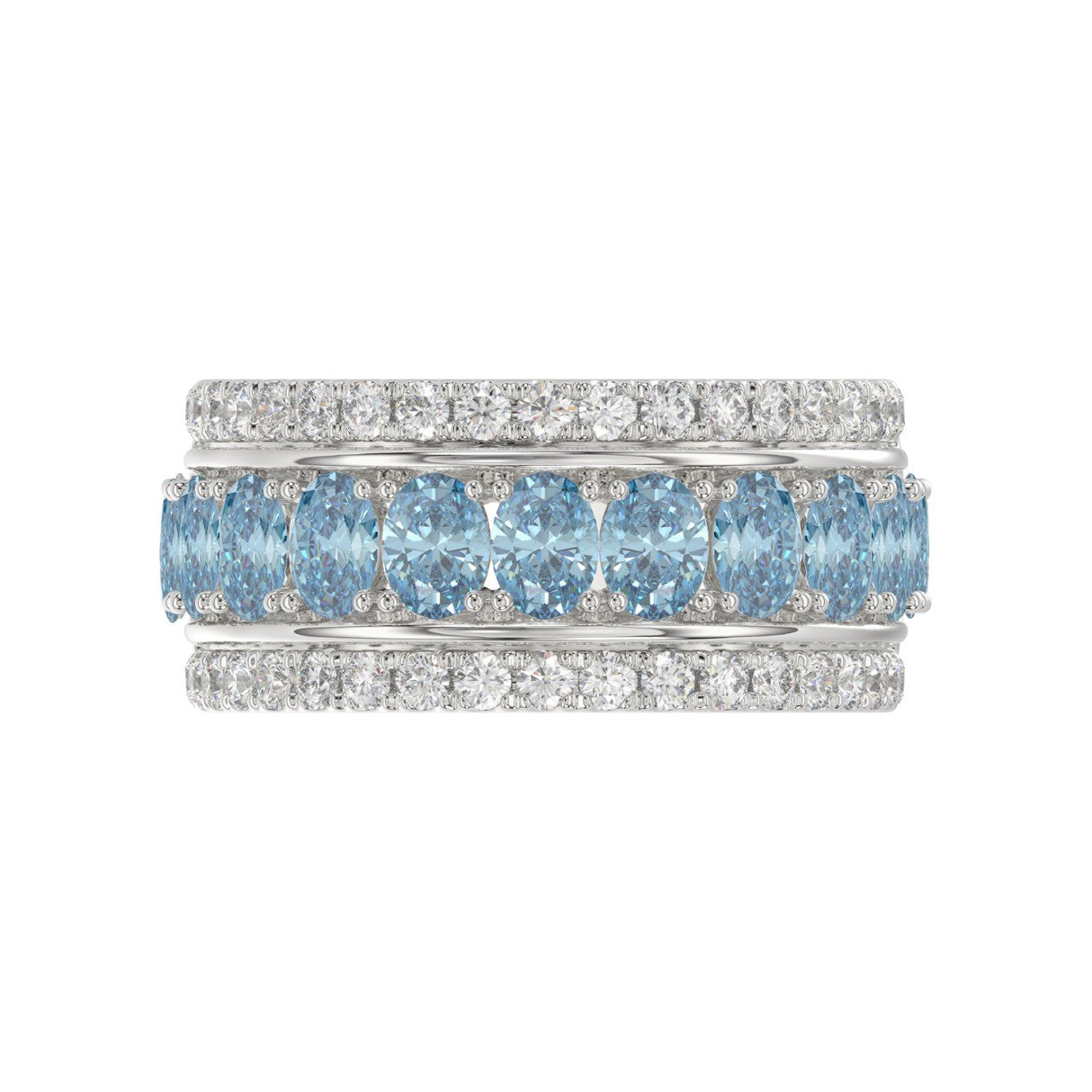 14K WHITE GOLD 2 1/4CT ROUND/OVAL DIAMOND LADIES BAND (CENTER STONE OVAL BLUE DIAMOND 1 5/8CT)