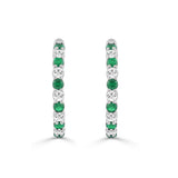 14K WHITE GOLD 3 3/8CT ROUND/ROUND GREEN EMERALD DIAMOND LADIES HOOP EARRINGS 