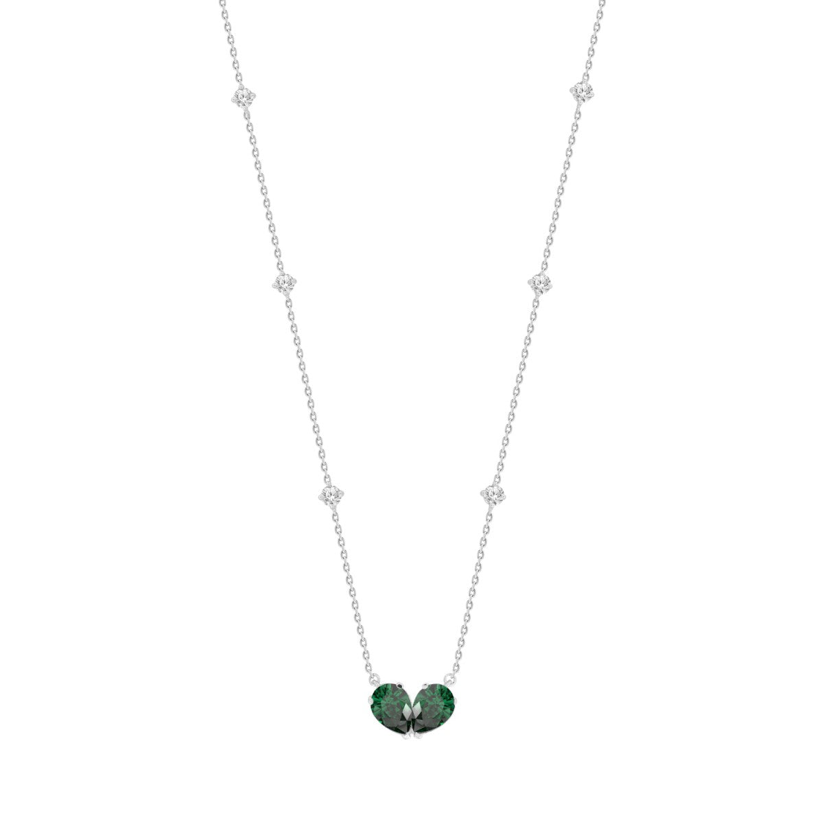 14K WHITE GOLD 2.00CT ROUND/PEAR GREEN EMERALD DIAMOND LADIES NECKLACE 