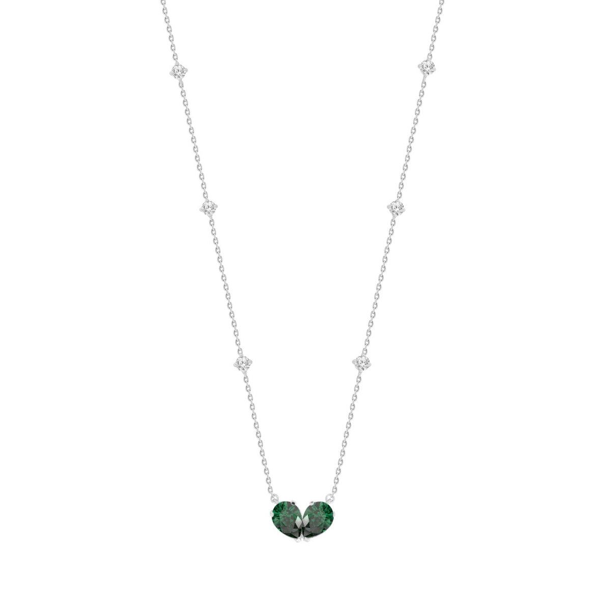 14K WHITE GOLD 2.00CT ROUND/PEAR GREEN EMERALD DIAMOND LADIES NECKLACE 
