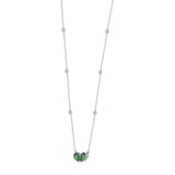 14K WHITE GOLD 2.00CT ROUND/PEAR GREEN EMERALD DIAMOND LADIES NECKLACE 
