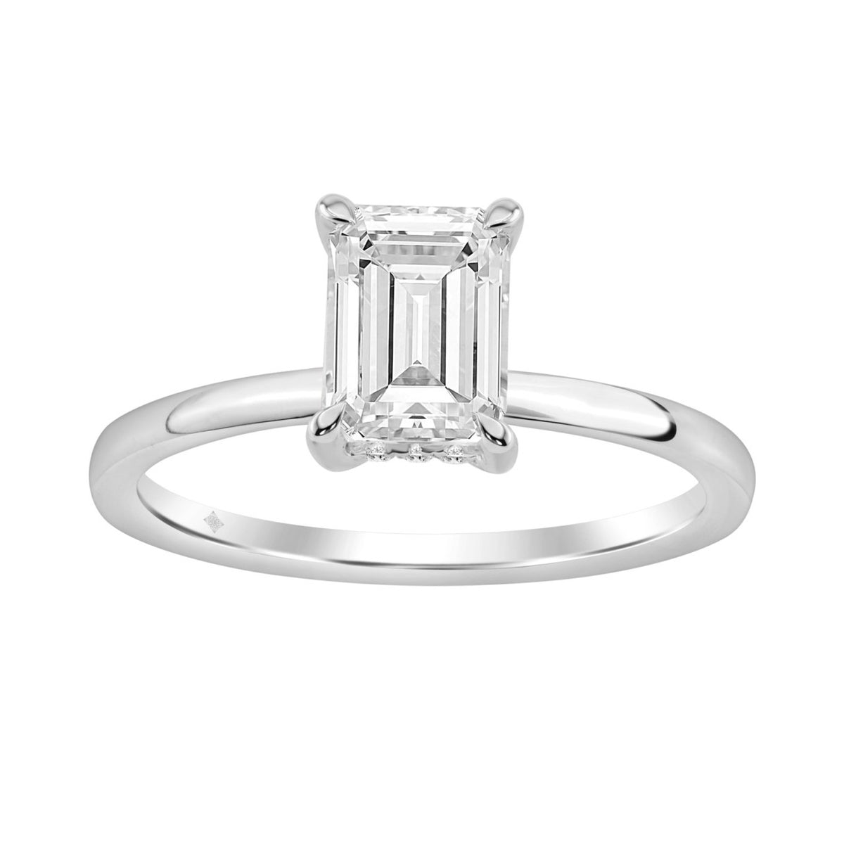 14K WHITE GOLD 1 5/8CT EMERALD/ROUND DIAMOND LADIES RING 