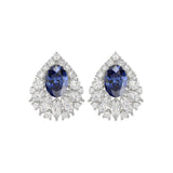14K WHITE GOLD 4 3/4CT ROUND/MARQUISE/BLUE SAPPHIRE OVAL LADIES EARRING (BLUE SAPPHIRE OVAL DIAMOND 2 3/4CT)
