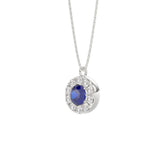 14K WHITE GOLD 1.00CT ROUND/BLUE SAPPHIRE ROUND LADIES PENDANT (BLUE SAPPHIRE ROUND DIAMOND 5/8CT)