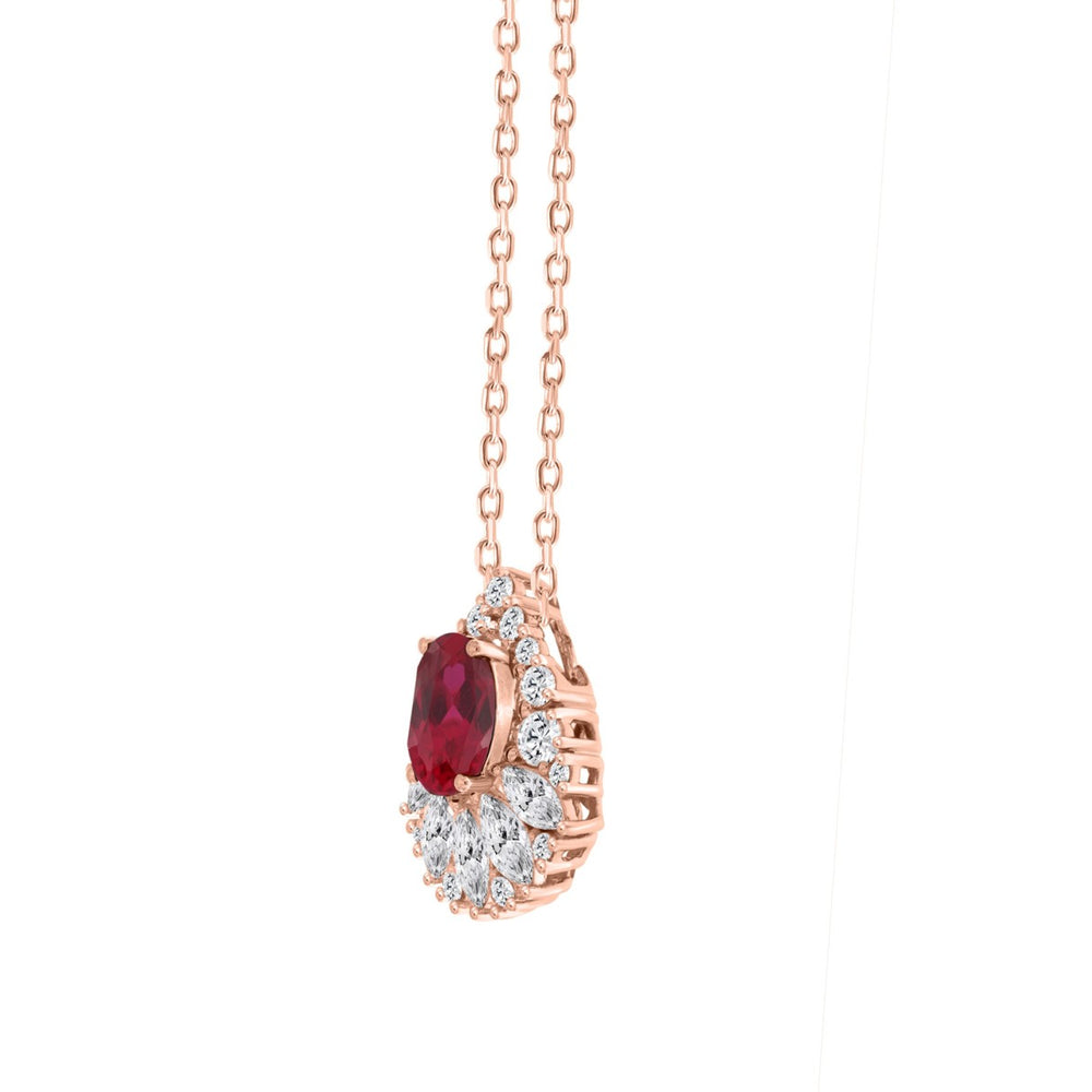 14K ROSE GOLD 2 1/4CT ROUND/MARQUISE/RUBY OVAL DIAMOND LADIES PENDANT WITH CHAIN (RUBY OVAL DIAMOND 1 1/4CT)
