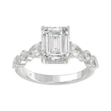 14K White Gold Emerald Cut Diamond Classic Bridal Ring for Ladies 4.00CT with Pear Round &amp; Marquise Diamond 3.00CT Emerald Center stone (Color F-G -Clarity VS1/VS2)