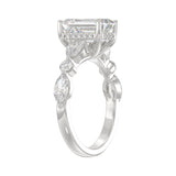 14K White Gold Emerald Cut Diamond Classic Bridal Ring for Ladies 4.00CT with Pear Round &amp; Marquise Diamond 3.00CT Emerald Center stone (Color F-G -Clarity VS1/VS2)
