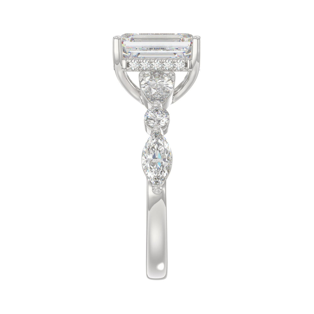14K White Gold Emerald Cut Diamond Classic Bridal Ring for Ladies 4.00CT with Pear Round &amp; Marquise Diamond 3.00CT Emerald Center stone (Color F-G -Clarity VS1/VS2)