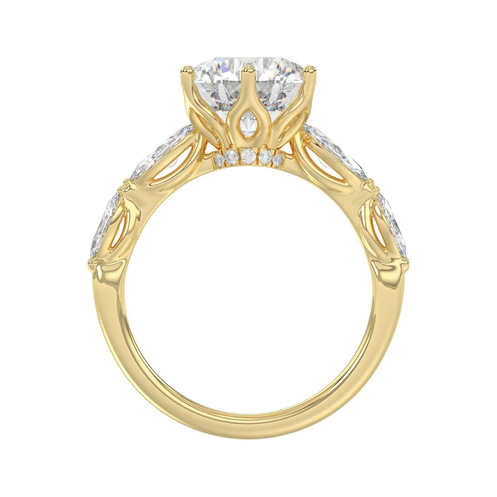 Luxury 14K Yellow Gold  Bridal Ring for Ladies 3 3/4CT Round &amp; Marquise Cut Diamonds 3.00CT Round Center stone (Color F-G -Clarity VS1/VS2)
