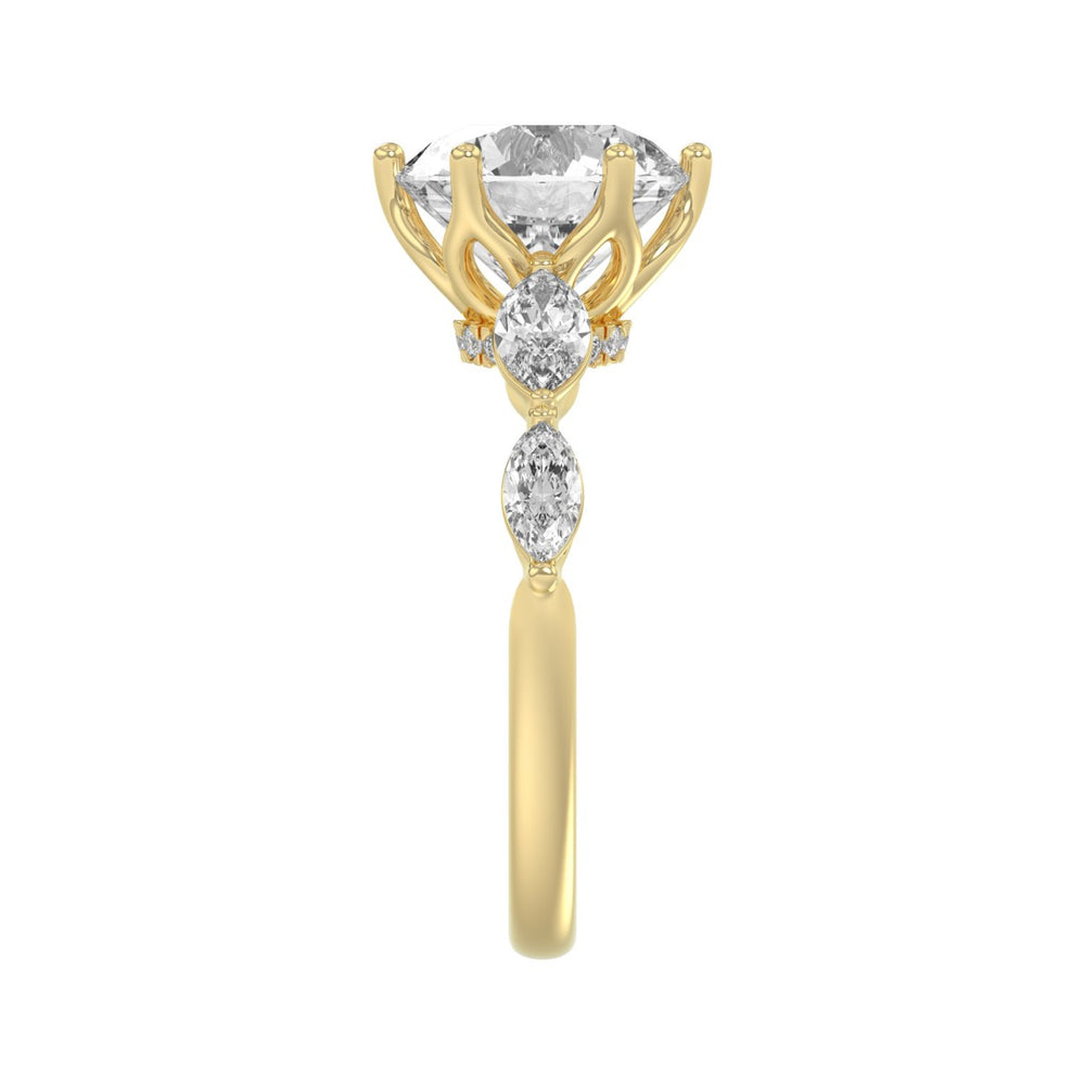 Luxury 14K Yellow Gold  Bridal Ring for Ladies 3 3/4CT Round &amp; Marquise Cut Diamonds 3.00CT Round Center stone (Color F-G -Clarity VS1/VS2)