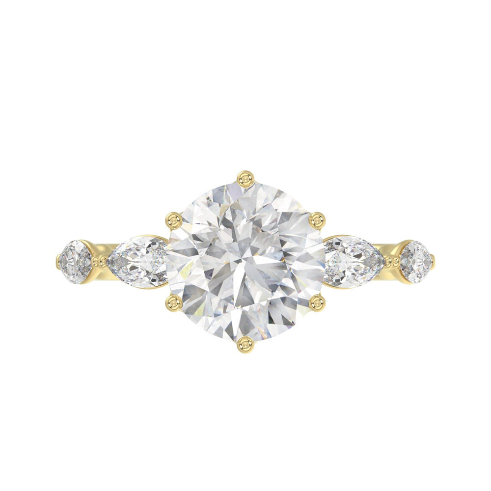 Luxury 14K Yellow Gold  Bridal Ring for Ladies 3 3/4CT Round &amp; Marquise Cut Diamonds 3.00CT Round Center stone (Color F-G -Clarity VS1/VS2)