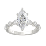 14K White Gold  Bridal Fashion Ring for Ladies 4CT Round &amp; Marquise&amp; Pear Cut Diamonds 3.00CT Marquise Center stone (Color F-G -Clarity VS1/VS2)