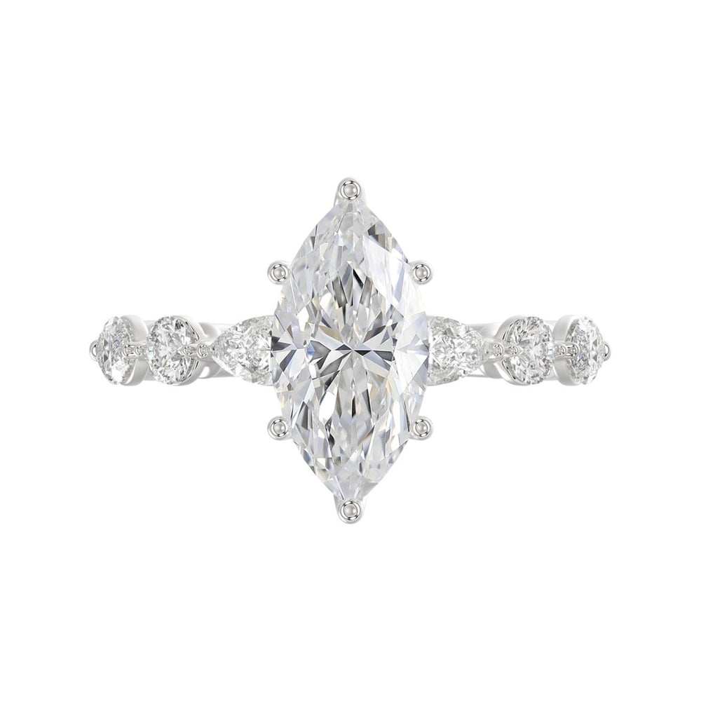 14K White Gold  Bridal Fashion Ring for Ladies 4CT Round &amp; Marquise&amp; Pear Cut Diamonds 3.00CT Marquise Center stone (Color F-G -Clarity VS1/VS2)