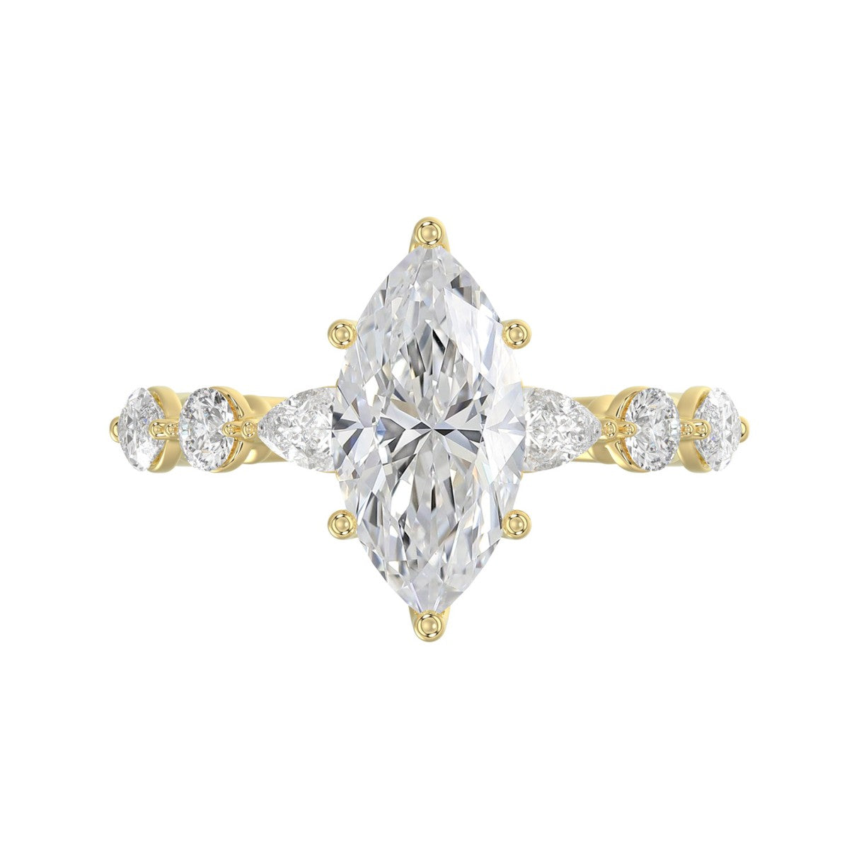14K Yellow Gold  Bridal Fashion Ring for Ladies 4CT Round &amp; Marquise&amp; Pear Cut Diamonds 3.00CT Marquise Center stone (Color F-G -Clarity VS1/VS2)