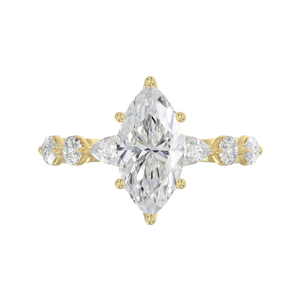 14K Yellow Gold  Bridal Fashion Ring for Ladies 4CT Round &amp; Marquise&amp; Pear Cut Diamonds 3.00CT Marquise Center stone (Color F-G -Clarity VS1/VS2)