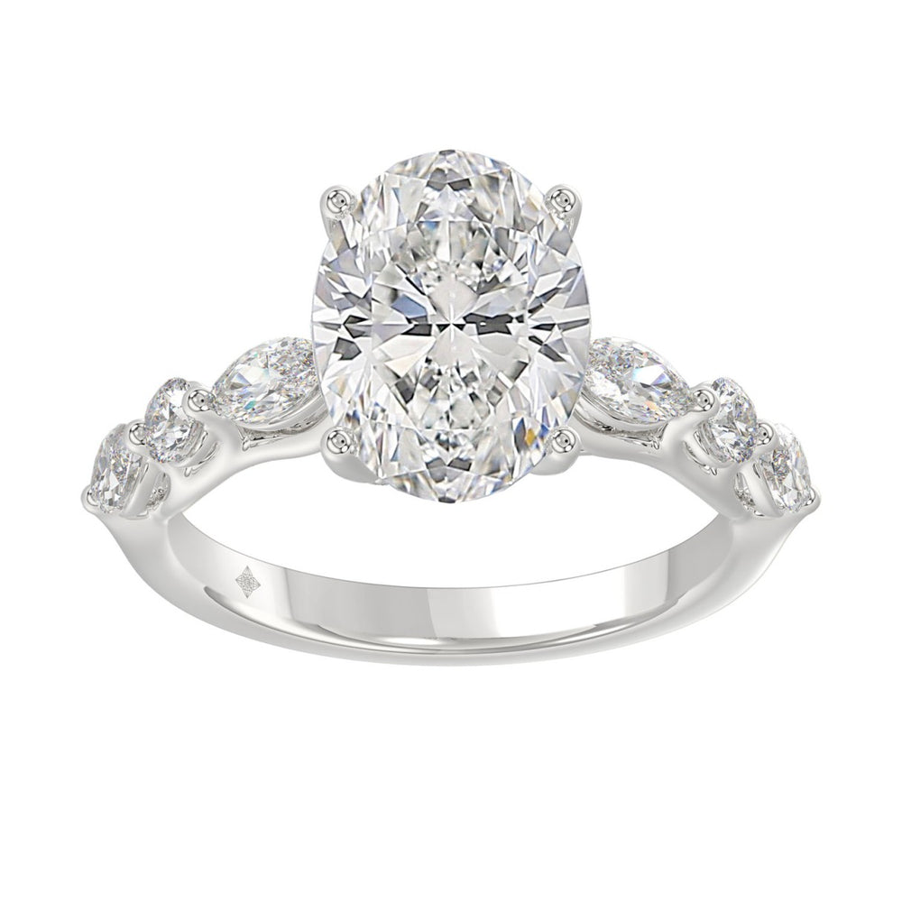 Elegant 14K White Gold  Bridal Fancy Ring for Ladies 3 3/4CT Round &amp; Marquise&amp; Oval Cut Diamonds 3.00CT Center stone (Color F-G -Clarity VS1/VS2)