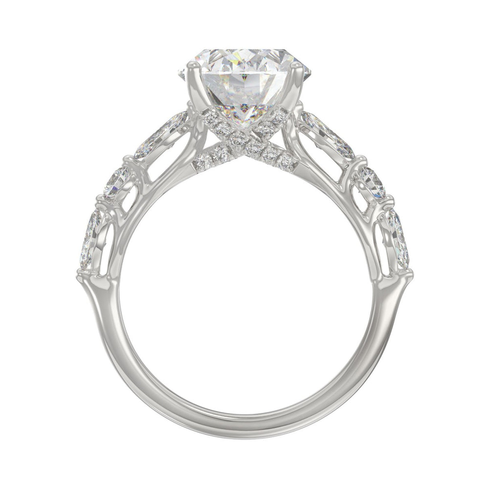 Elegant 14K White Gold  Bridal Fancy Ring for Ladies 3 3/4CT Round &amp; Marquise&amp; Oval Cut Diamonds 3.00CT Center stone (Color F-G -Clarity VS1/VS2)