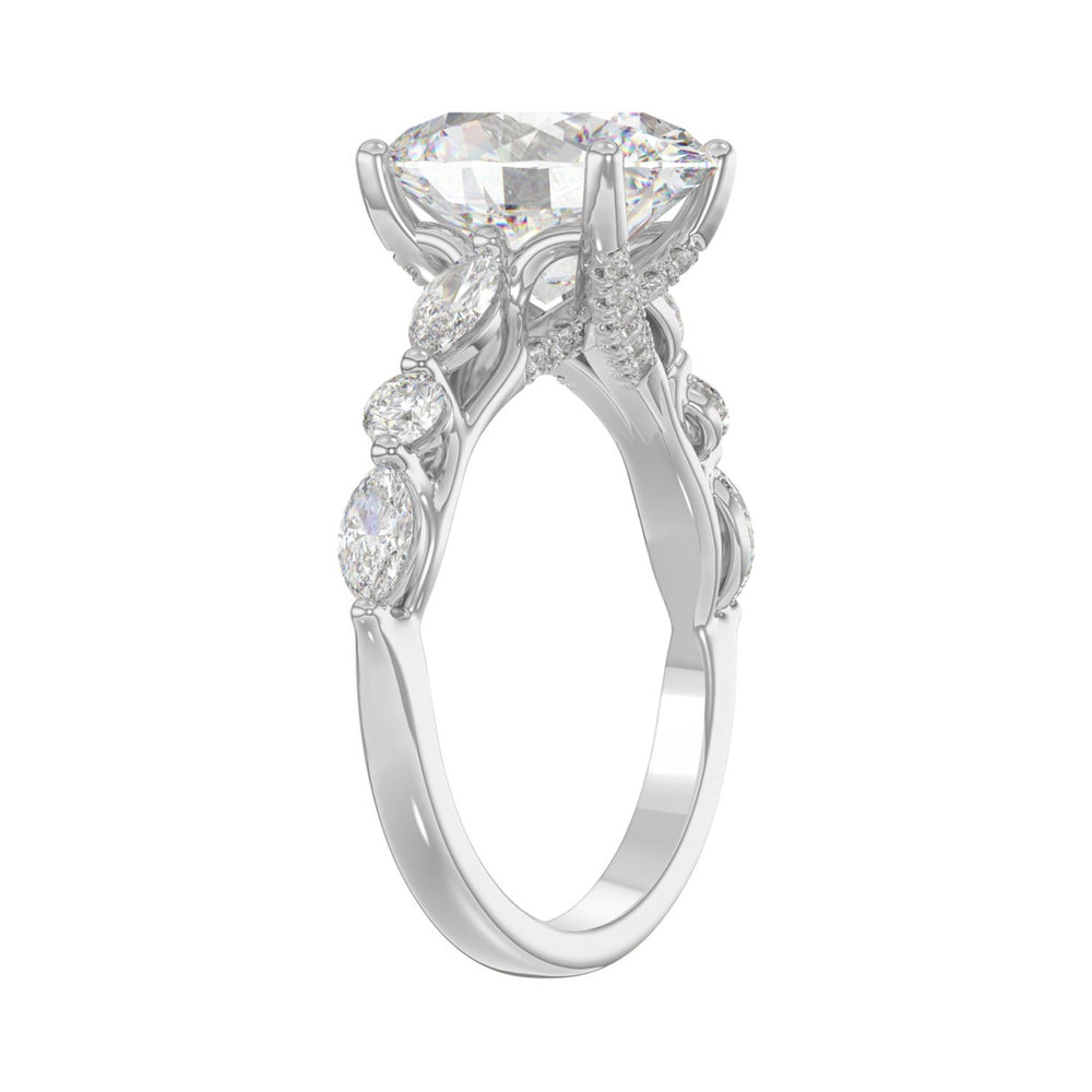 Elegant 14K White Gold  Bridal Fancy Ring for Ladies 3 3/4CT Round &amp; Marquise&amp; Oval Cut Diamonds 3.00CT Center stone (Color F-G -Clarity VS1/VS2)
