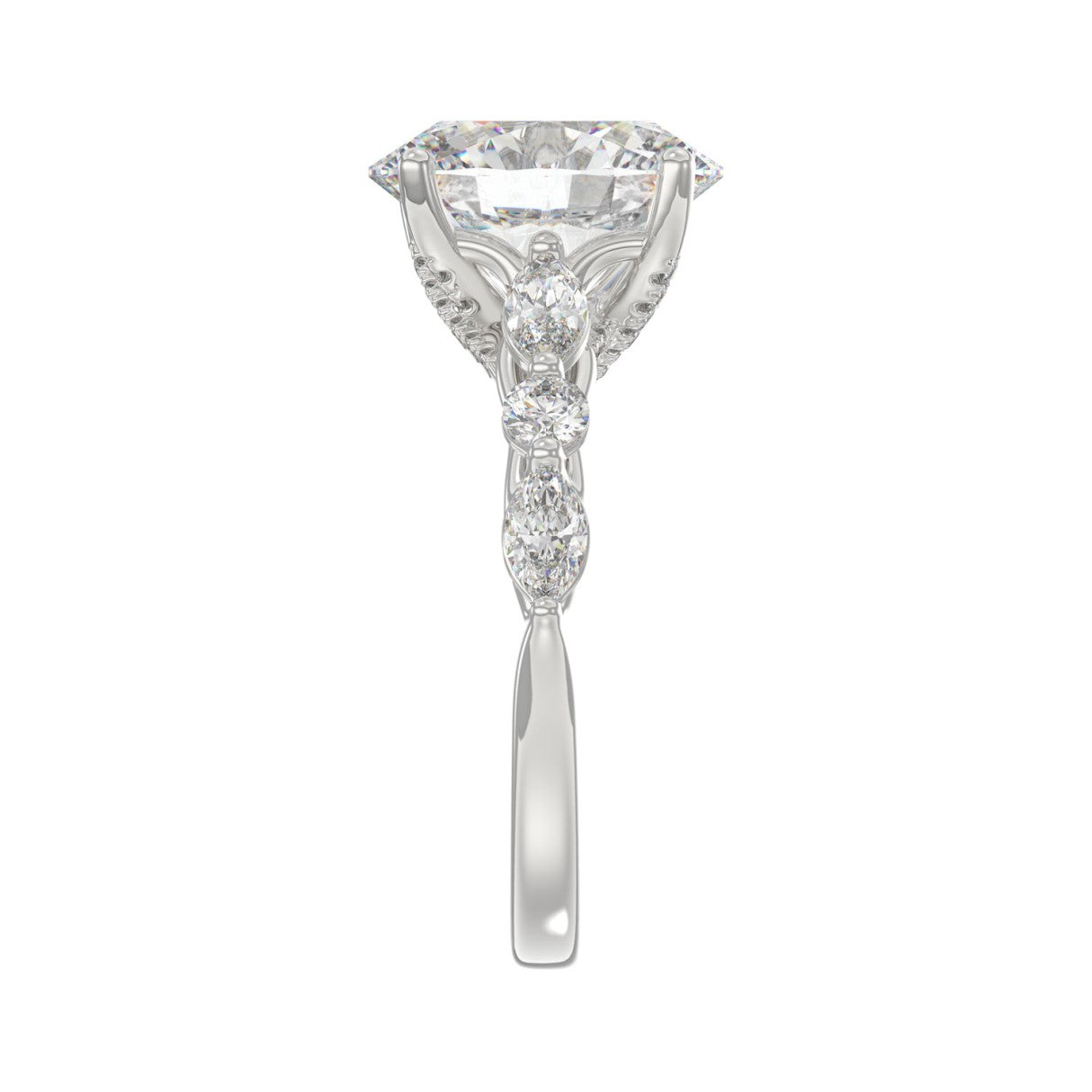 Elegant 14K White Gold  Bridal Fancy Ring for Ladies 3 3/4CT Round &amp; Marquise&amp; Oval Cut Diamonds 3.00CT Center stone (Color F-G -Clarity VS1/VS2)