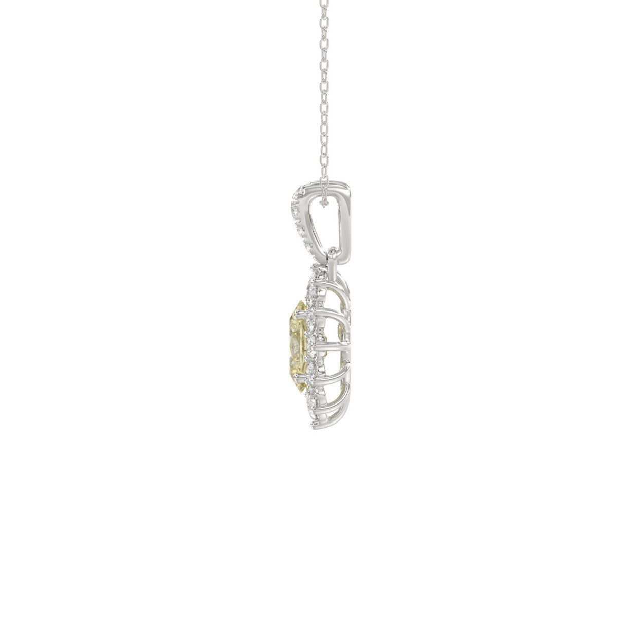 14K WHITE GOLD 1 1/2CT ROUND/YELLOW OVAL DIAMOND LADIES PENDANT WITH CHAIN