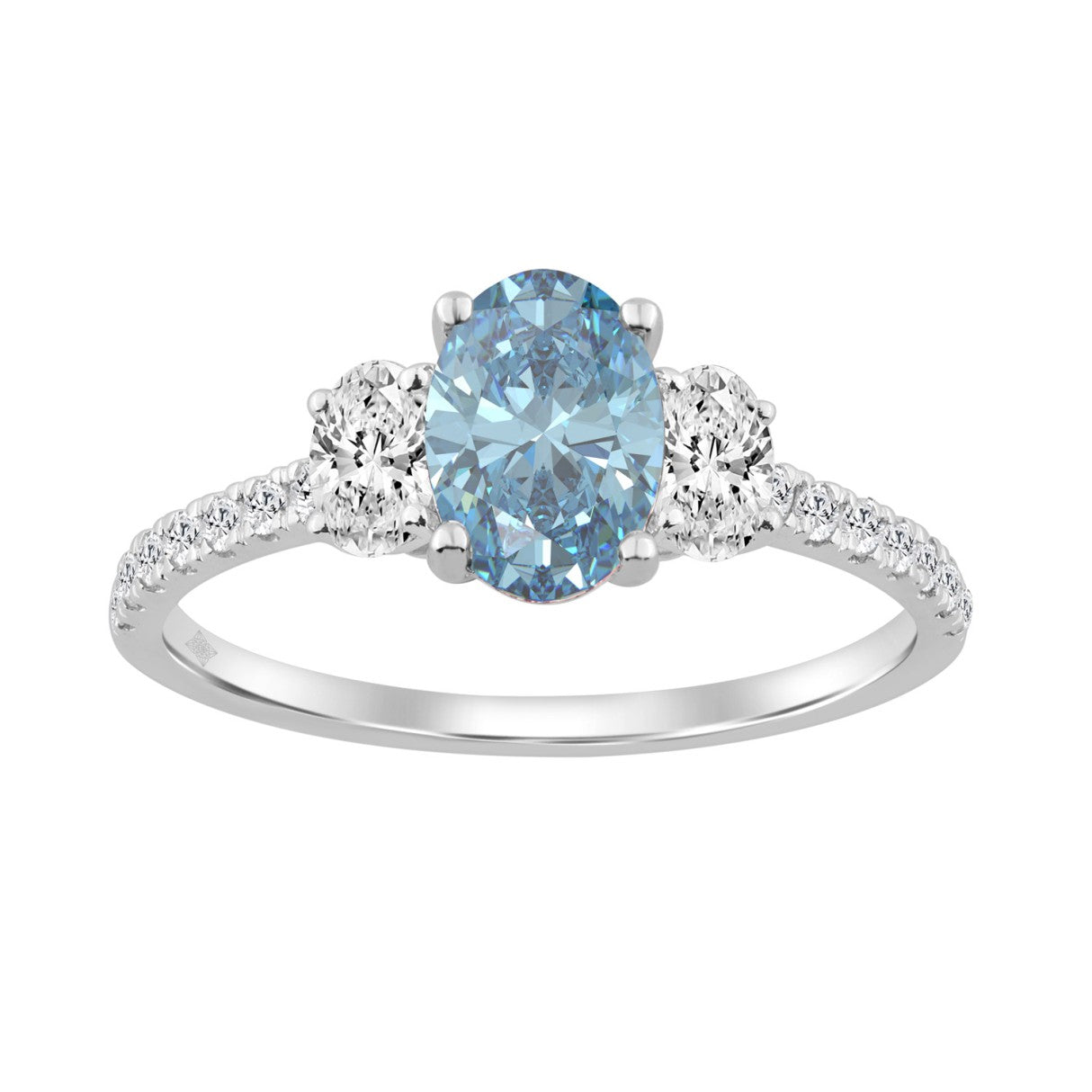 1 1/2CT Elegance Halo Ring 14k Round/Oval Diamond White Gold 1.00CT Blue Oval Center stone (Color F-G -Clarity VS1/VS2)
