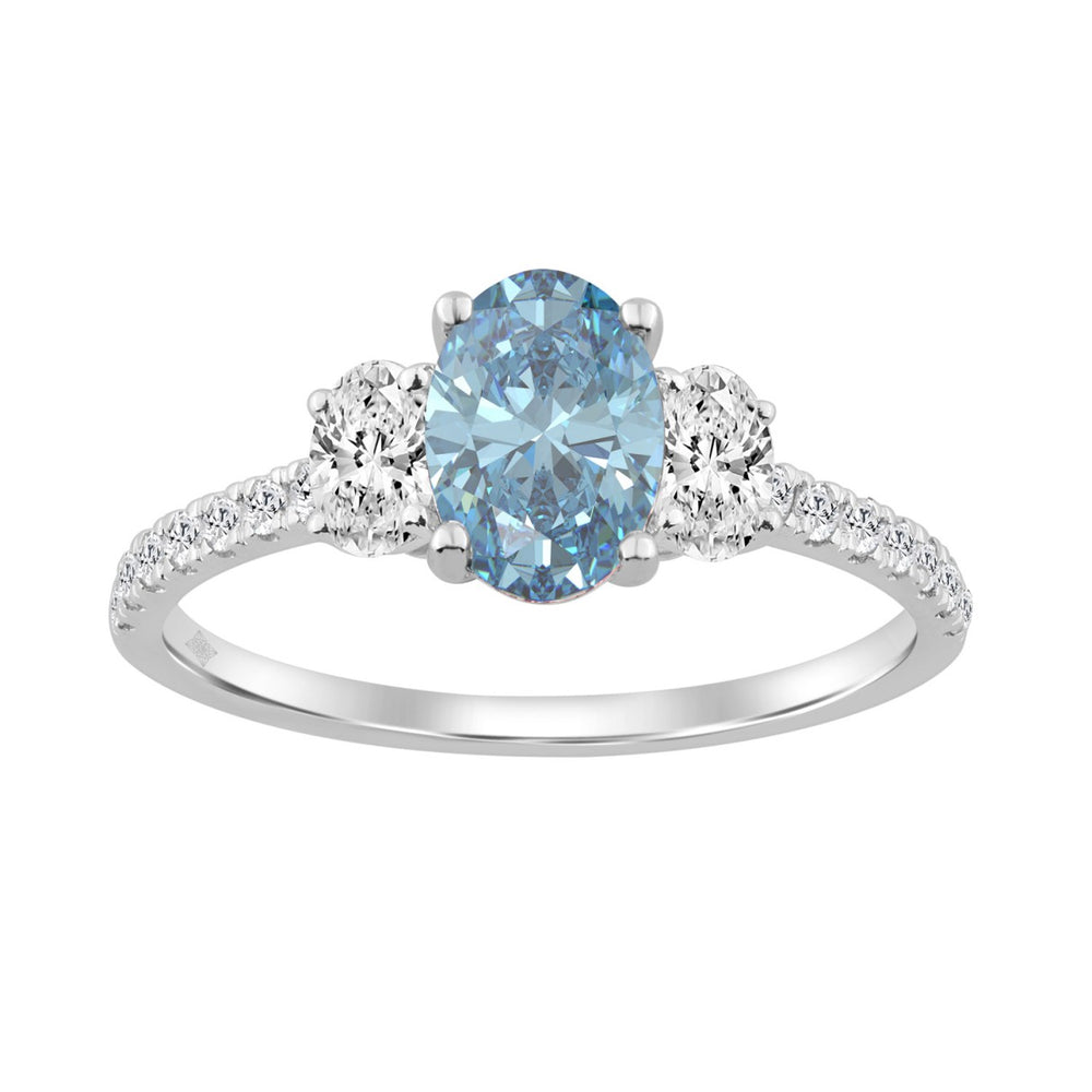 1 1/2CT Elegance Halo Ring 14k Round/Oval Diamond White Gold 1.00CT Blue Oval Center stone (Color F-G -Clarity VS1/VS2)