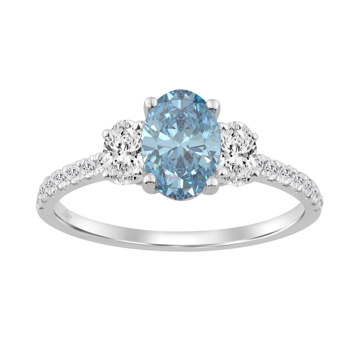 1 1/2CT Elegance Halo Ring 14k Round/Oval Diamond White Gold 1.00CT Blue Oval Center stone (Color F-G -Clarity VS1/VS2)