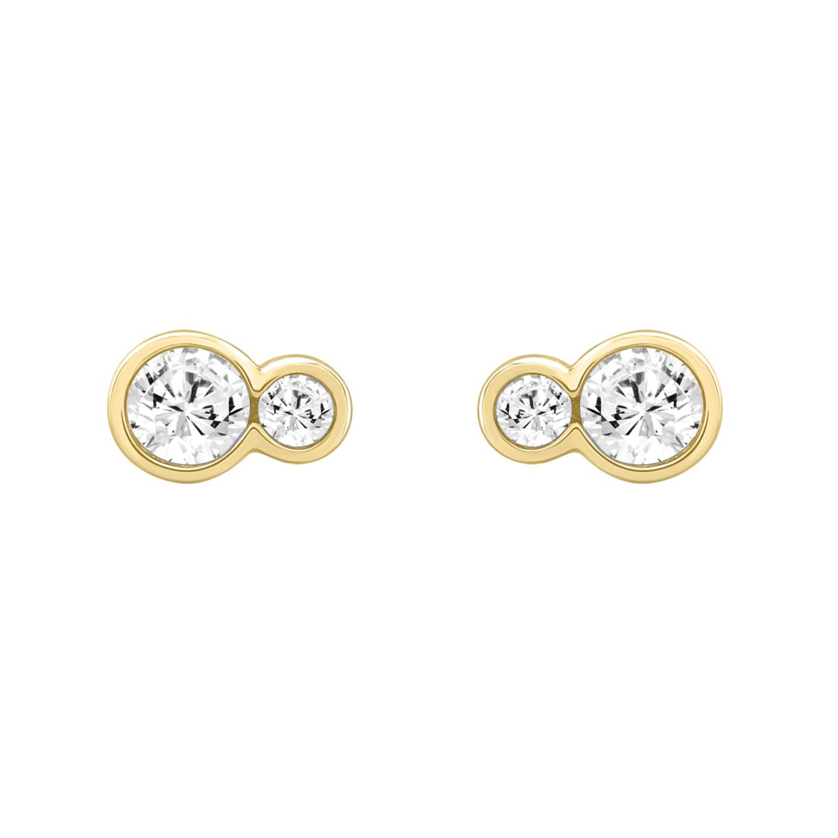 1/2CT Yellow Gold 10K Collection Linked Hearts & Two-Stone Round Diamond Earring for Women (Color F-G -Clarity VS1/VS2)