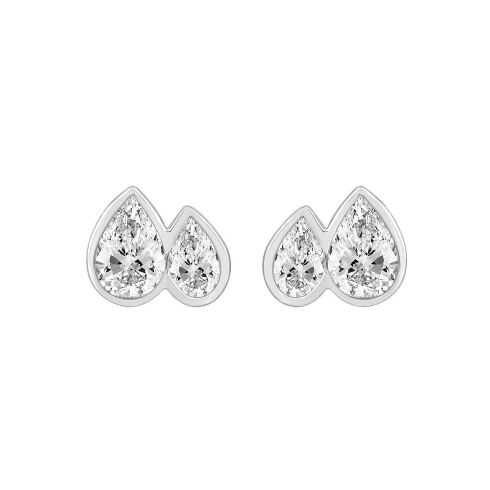 1.00CT White Gold 14K Collection Linked Hearts & Two-Stone Pear Diamond stud Earring for Women (Color F-G -Clarity VS1/VS2)