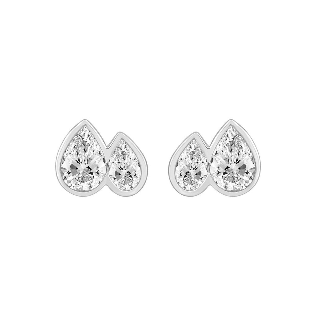 1.00CT White Gold 14K Collection Linked Hearts & Two-Stone Pear Diamond stud Earring for Women (Color F-G -Clarity VS1/VS2)