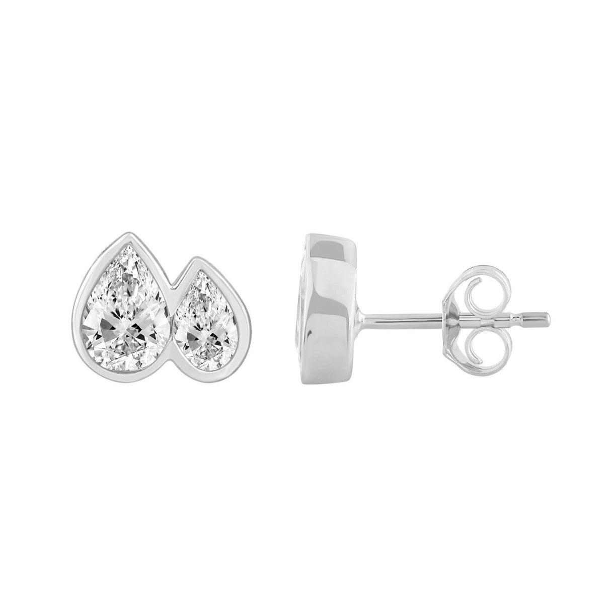 1.00CT White Gold 14K Collection Linked Hearts & Two-Stone Pear Diamond stud Earring for Women (Color F-G -Clarity VS1/VS2)