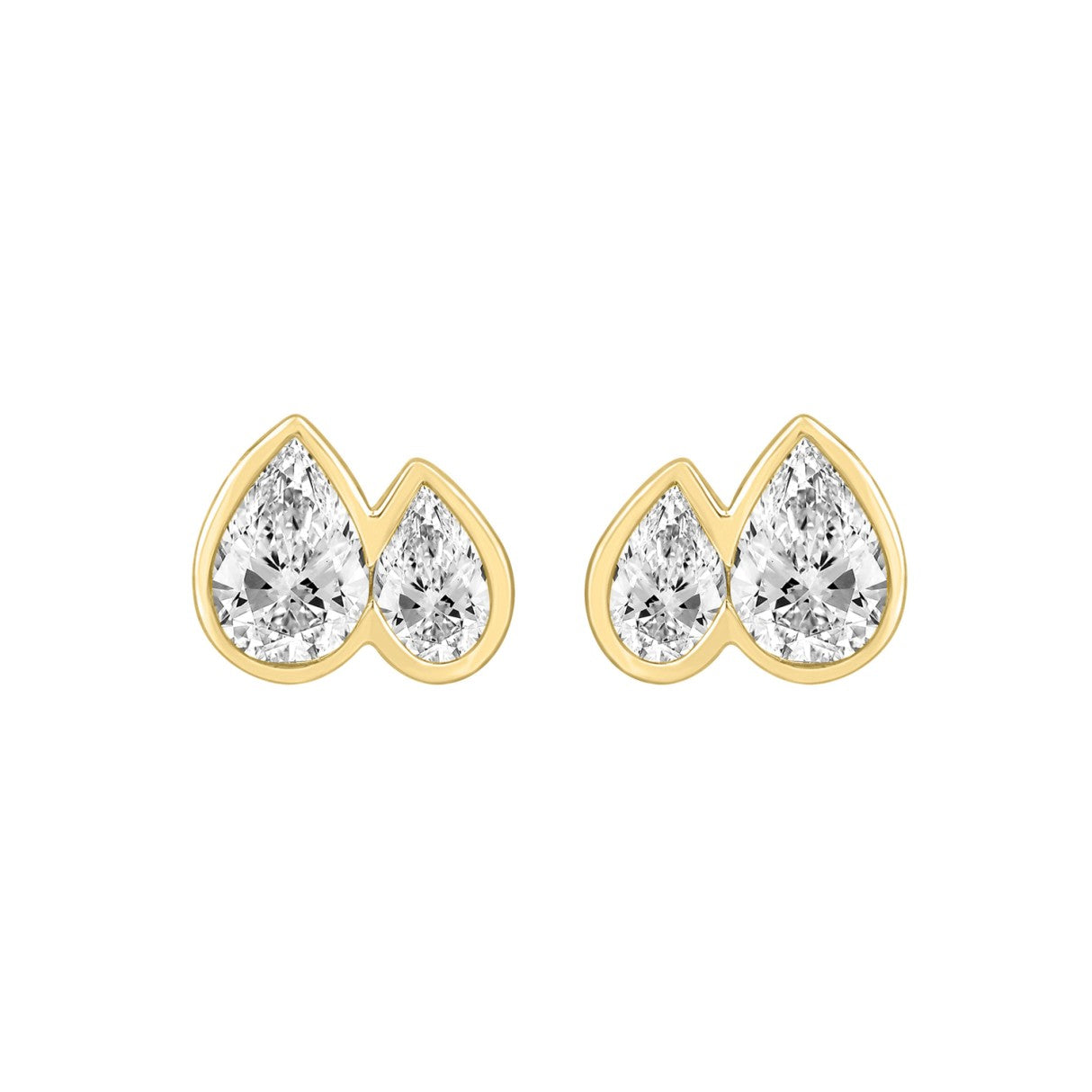 1.00CT Yellow Gold 14K Collection Linked Hearts & Two-Stone Pear Diamond stud Earring for Women (Color F-G -Clarity VS1/VS2)