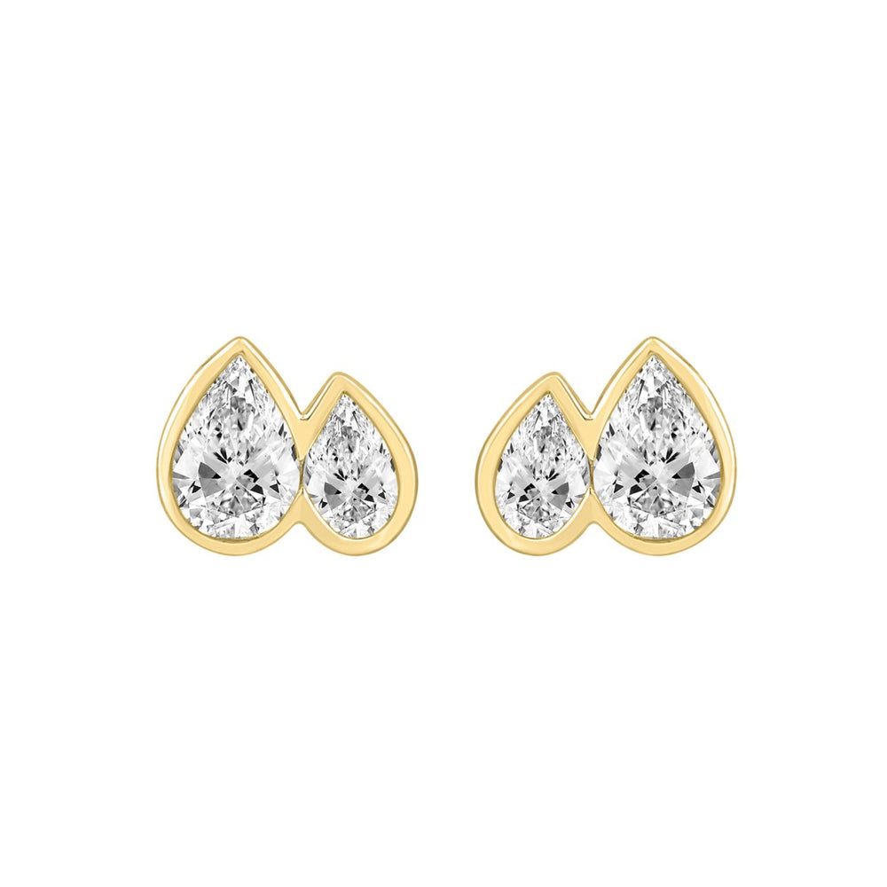 1.00CT Yellow Gold 14K Collection Linked Hearts & Two-Stone Pear Diamond stud Earring for Women (Color F-G -Clarity VS1/VS2)