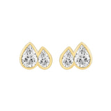 1.00CT Yellow Gold 14K Collection Linked Hearts & Two-Stone Pear Diamond stud Earring for Women (Color F-G -Clarity VS1/VS2)